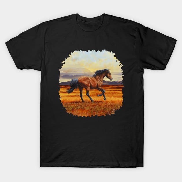 Wild Mustang Bay Horse Running T-Shirt by csforest